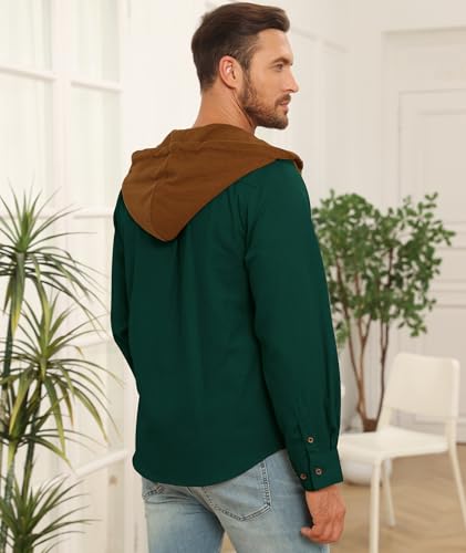 Men's Flannel Hoodie Shirt Long Sleeve Button Down Casual Shirt Jacket4