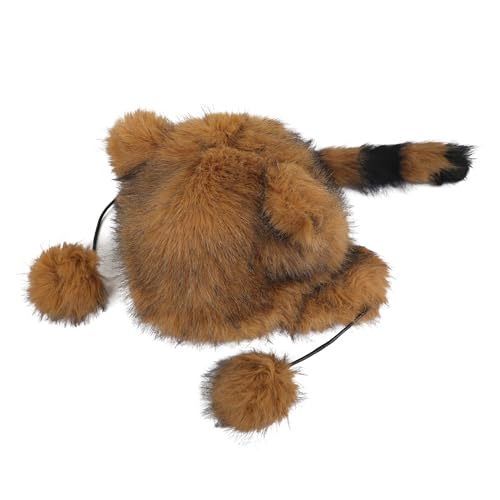 Unisex Faux Fur Fuzzy Winter Warm Hats with Tail Cute Ears Kids Soft Thicken Plush Cap Adult Trapper Hat for Cycling Walking4