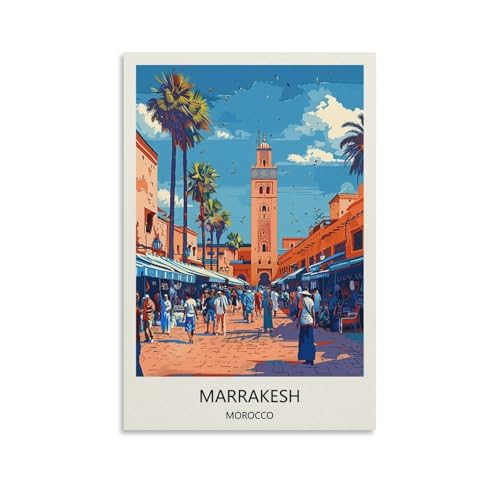 YJNENG Impression sur toile Marrakech Maroc - Décoration murale moderne - Poster décoratif...