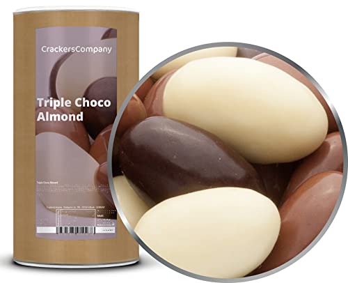 1 x 850 g amandel in drie chocolade driedelige compositie van amandelen in chocolade met witte zachte bitter en volle melkchocolade vegetarisch