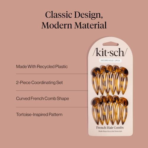 Kitsch French Hair Comb – French Side Comb, Hair Accessories for Women | Hair Combs Clips – French Comb Set for Sleek Styles – Styling Combs for Women and Updo Hair Accessories - 2 pc, Tort - image 3