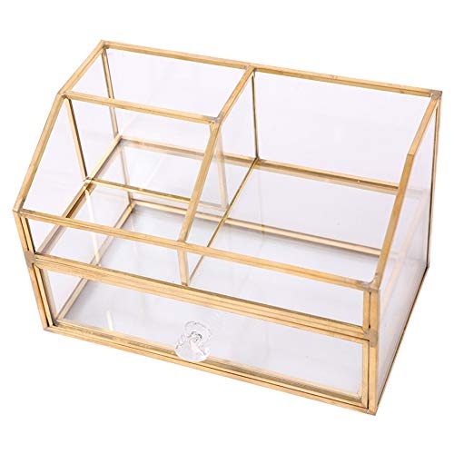 ACAMPTAR Nordisch Metall Glas Kosmetische Aufbewahrungs Box Schublade Organizer Desktop Staubdicht Watte St？Bchen Tissue Box Schmink Tisch Regal Dekor Cover