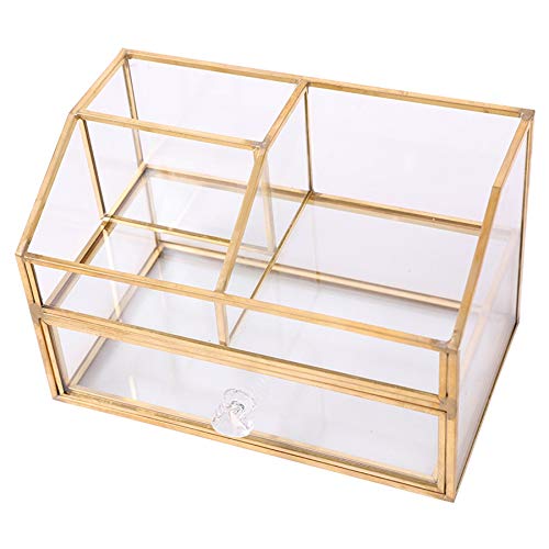 ACAMPTAR Nordisch Metall Glas Kosmetische Aufbewahrungs Box Schublade Organizer Desktop Staubdicht Watte St？Bchen Tissue Box Schmink Tisch Regal Dekor