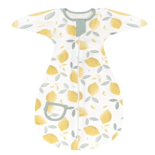 Image of ZIGJOY Shark-Fin Transition Swaddle - 1.0 Tog Baby Sleep Sack Soft Cotton Transitional Baby Wearable Blanket with 2-Way Zipper, Lemon, 6-9 Months