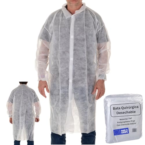 XARA - (Pack 10) Bata Quirurgica Desechable - Talla XL 112 x 138 cm - Ropa Desechale con Cierre de Velcro - Material: TNT Polipropileno 25 gr - Bata Paciente Hospital Transpirables