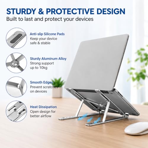 ALVIONI Laptop Stand 6 Angle Adjustable Foldable Silver - Image 6