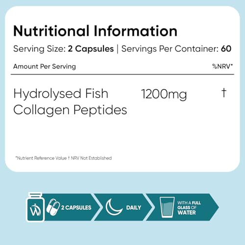 100% Pure Marine Collagen Capsules - 120 Capsules (Not Collagen Powder/Collagen Tablets) - 2 Months Supply - Collagen Supplements for Women & Men - Premium Naticol Type 1 Hydrolysed Collagen Peptides - 5