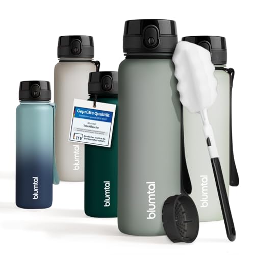 Blumtal Trinkflasche 0,5L - auslaufsichere Trinkflasche Sport + 1-Klick-Verschluss - BPA-freie Wasserflasche mit Sieb - Sport Trinkflasche spülmaschinenfest - Sportflasche 500 ml - Trinkflaschen Grau