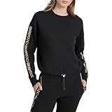 DKNY Damen-Sweatshirt aus Fleece mit Rundhalsausschnitt, Schwarz/Schwarz...