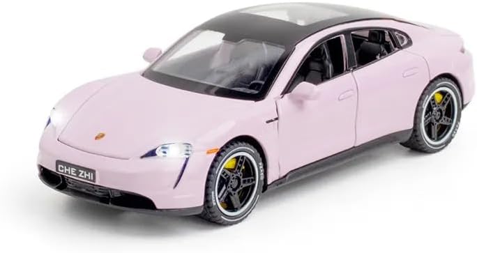 1:32 Scale Exclusive Alloy Metal Pull Back Die-cast Car Model with Sound Light Mini Auto Toy for Kids Metal Model Toy Car with Sound and Light? (Taycan -Light Pink)