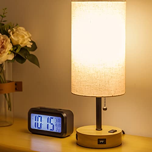 Bedside Table Lamp, Bedside Lamp with USB Port and Outlet, Nightstand Lamps for Bedrooms, Table…