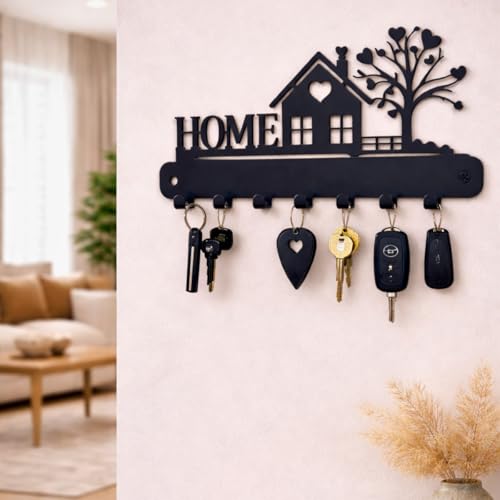 Image of Metal Key Holder Wall Mount - 7 Hooks | Decorative Key Rack & Organizer, Sturdy Hanger for Keys | Stylish Metal Wall Decor Key Hanger for Entryway, Kitchen, Hallway & Room Decor, Gift
