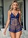 Avidlove Women Lace Pajamas Lingerie Set Sexy Cami Shorts Sets Mesh Sleepwear 2 Piece Navy Blue M