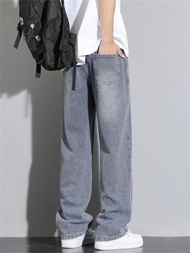 Mens Jeans Casual Long Classic Straight Denim Wide-Leg Pants Solid Colors Comfortable Trousers2