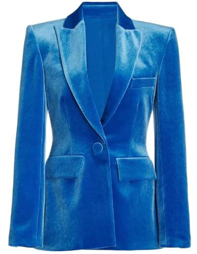 Womens Velvet Notch Lapel Blazer Single Breasted Business Jacket Slim Fit Wedding Coat with Long Sleeves