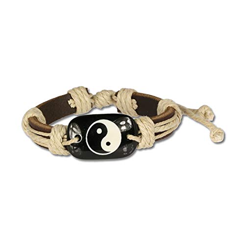 SilberDream - Bracciale Ying Yang Surfer unisex in pelle bovina, marrone D2LA3196B, un bel regalo per Natale, compleanno, San Valentino per la donna, per l'uomo