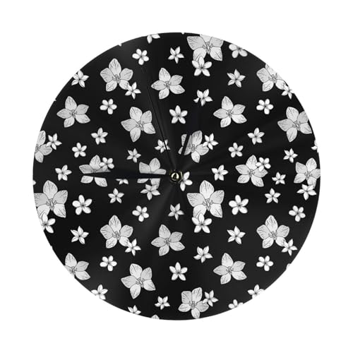 TZTTZT Horloge murale pour décoration de salon, horloge murale avec motif d'orchidée et plumeria, fonctionne à piles, silencieuse, sans tic-tac, horloge...
