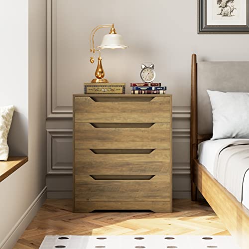 image for HOCSOK Chest of Drawers, Wooden Bedroom Cabinet with 4 Drawers, Storag