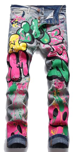 Enrica Men's Casual Printed Jeans Skinny Denim Pants