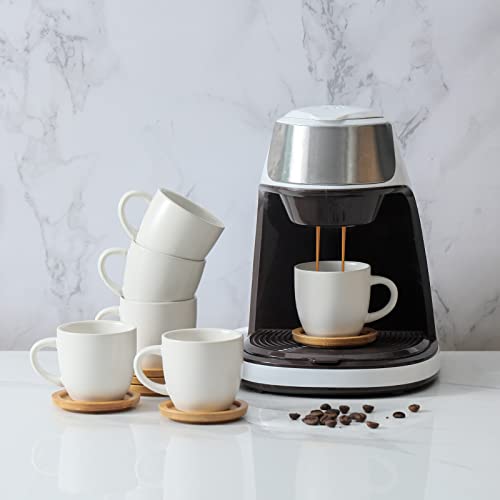 Hasense Espresso Cups And Saucers Set Of 6, Demitasse Cups With Handle For Coffee Drinks, Latte, Cappuccino, Cafe Mocha And Tea, 4 Ounce Porcelain Coffee Cups For Coffee Bar Home And Party, White #TOP4