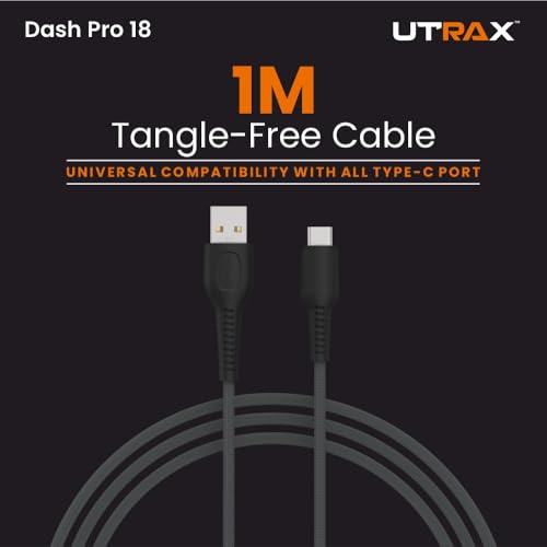 Image of UTRAX 65W USB A to Type C Fast Charging Cable, Unbreakable Nylon Braided, Multi Protocol Support, Copper Connector, Fast Charge & Data Sync for Android Smartphones, Tablets (Grey)