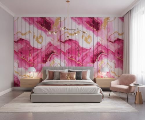 Image of Pink Gold Louvers Self-Adhesive Kitchen Wallpaper Roll, PVC 3D Wall Sticker Oil Proof, Waterproof & Washable Wallpaper for Home Decor, Living Room, Bedroom, Hotel & Cafe Walls (45x300cm)