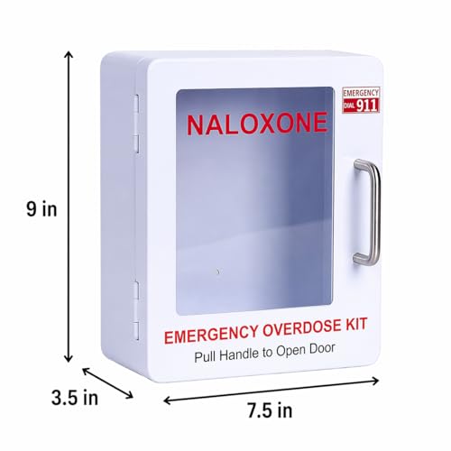 Image of Naloxone Overdose Emergency Kit Cabinet - Emergency Sign Included - No Alarm or Lock | Designed for Wall Mount & Public Access (No Alarm, White)