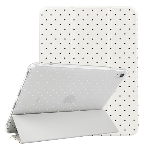 Lovmooful Compatible for iPad Air 6th 11-inch M2 (2024) iPad Air 5/4 (2022/2020 5th/4th Generation 10.9-Inch) Case with Pencil Holder Cute Polka Dot Design Soft TPU Trifold Stand Protective-White