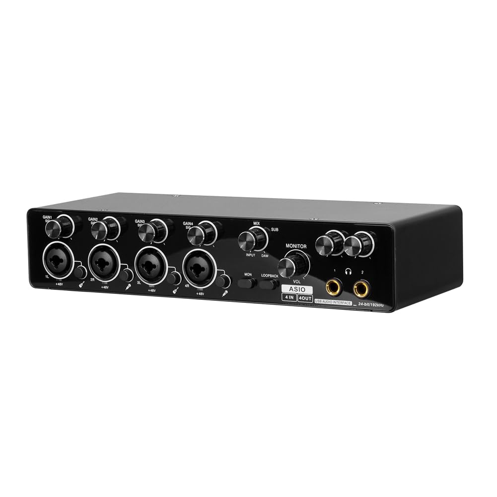 Interfaz de Audio USB Profesional de 4 Canales para Estudio, Grabación en, Tarjeta de Sonido, Preamplificador de Micrófono, Compatible con ASIO.