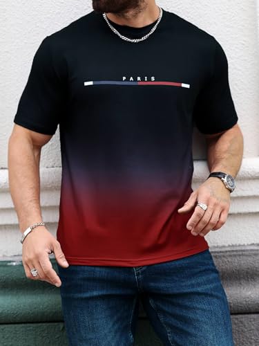 SOLY HUX Men's Graphic Tee Letter Print Gradient Crew Neck Short Sleeve Casual Streetwear T Shirt Tops4