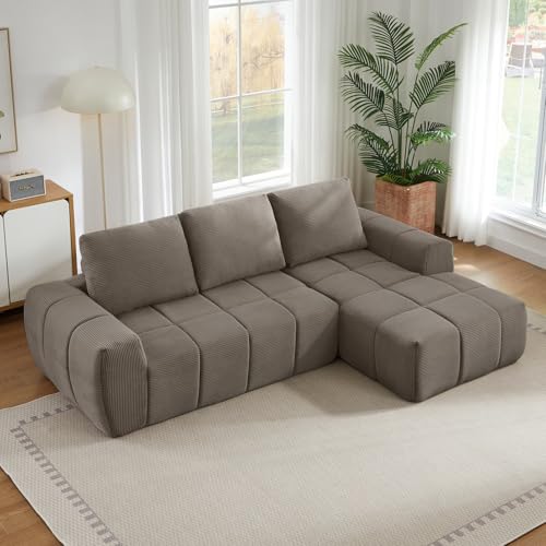 Sweiko Canapé d'angle en Velours Côtelé avec Design Modulaire Touffeté, Canapé de détente sans Montage, Modern Sofa pour Salon, Appartement (Taupe)
