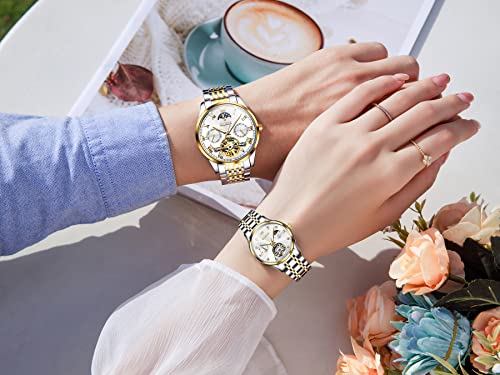 Image of OLEVS Couple Pair Watches Set Automatic Mechanical Self Winding Dress Matching Watch for His and Hers Valentines Day Gifts
