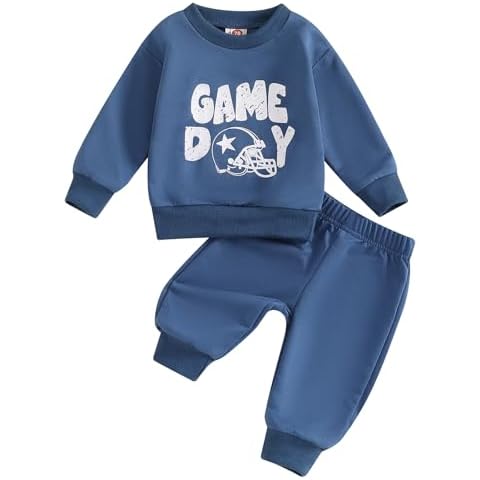 ZyHwShine Toddler Baby Boy Football Outfit On Sundays We Watch Football with Daddy Sweatshirt Top Pants Infant Fall Clothes (gh-GAME DAY-Blue, 12-18 Months) Cover