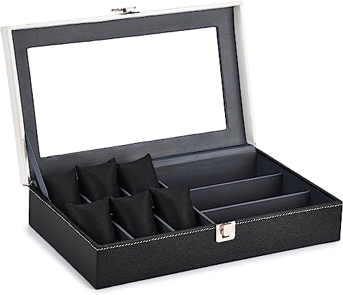 STORESHINE Mens and Womens Watch organizer holder showbox Case for 6 Watches and 3 sunglasses in Black Grey Red Color (B0CB1TPLGB) Amazon Price History, Amazon Price Tracker