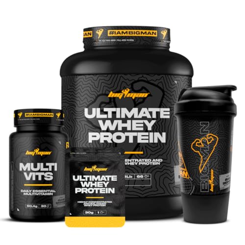 BigMan | Pack Ultimate Whey Protein 2 kg + MULTI VITS Perlas 30 caps + SHAKER PRO | Aumenta el crecimiento muscular | Entrenamientos intensos | Máxima asimilació (2 KILOS, Dubai Chocolate)
