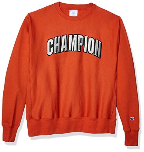 Champion LIFE Men's Reverse Weave Crew-Block Champion Arch, Burnt Orange, Medium