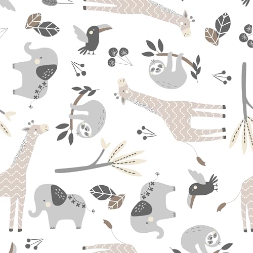 Image of Lambs & Ivy Baby Jungle Animals White /Gray /Taupe Cotton Fitted Crib Sheet
