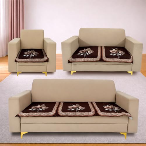 Image of Homerz 'Brooklyn Series' Premium Sofa Cover | Quilted Floral Design | Non-Slip Washable Sofa Protector | Soft Anti Slip Fabric (Brown, 6 (3+2+1) Seater, Only Seat Cover)