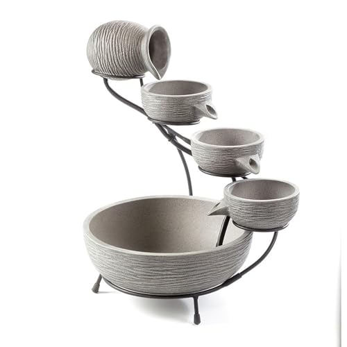 Smart Solar Oslo Cement 4-Tiered Cascade Solar-Powered Fountain with 10'