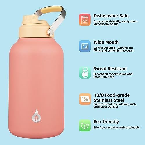 Image of BJPKPK 1 Gallon Water Bottle Insulated, Dishwasher Safe 128oz Large Water Jug with Metal Handle & BPA Free Spout Lid, Stainless Steel Metal Jug for Gym, Sports & Hiking, Pink(Pack of 9)