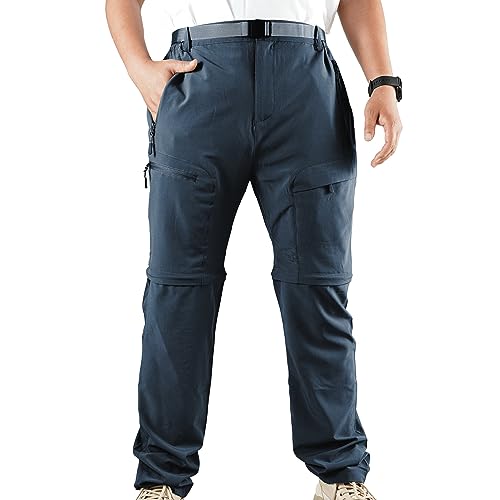 Men's Convertible-Hiking Pants Outdoor Cargo Pants Waterproof Belt Quick Fishing Camping Travel Safari Tactical Pants (Blue 1,Medium)