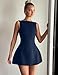 YMDUCH Women's Sexy Sleeveless Crew Neck Backless A-line Party Short Mini Dress Navy