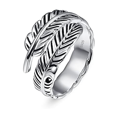 Yaresul Feather Rings for Women Men 925 Sterling Silver Adjustable Thumb Ring with Gift Box Cover