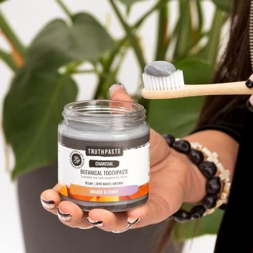 TRUTHPASTE Charcoal whitening Natural Zero Waste Toothpaste (Orange & Fennel 100ml) Eco Friendly & Plastic Free, Mint Free with Coconut & Aloe Vera. Fluoride Free, SLS Free. for Sensitive Teeth