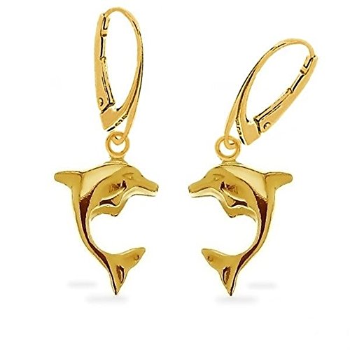 Delfin Brisur Ohrringe 925 Sterling Silber in Gelbgold Damen Mädchen Frauen Ohrhänger Delphin