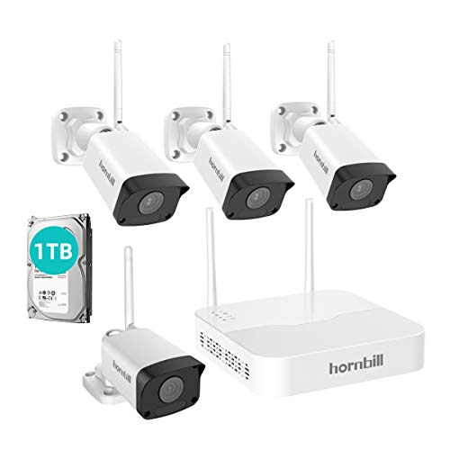 Wireless Home Security Camera System,Hornbill 1080P 8CH Expandable Surveillance NVR Kit with 1TB Hard Drive, 4pcs 1080P Waterproof Outdoor Security Camera, Clear Night Vision Free Remote Access