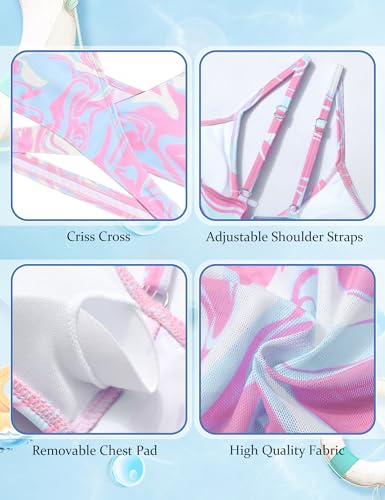 Image of Girls Swimsuits 3 Piece Bathing Suit Allover Printed Criss Cross Bikini Set with Cover Up Skirt Beach Swimwear 7-16 Years