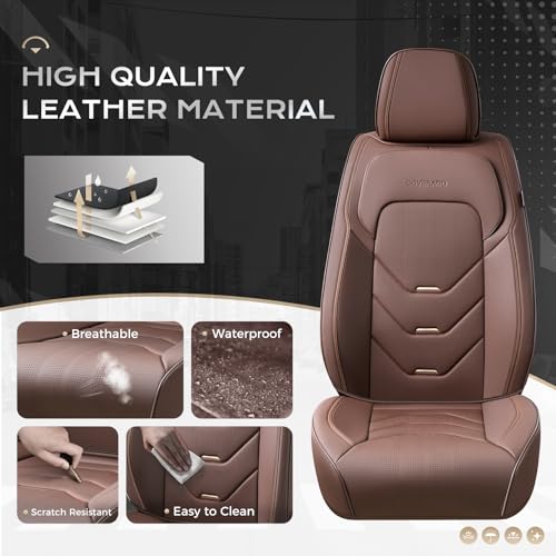 Image of Coverado Front and Back Seat Covers, Coffee Car Seat Covers Full Set, Leather Seat Covers for Car, Waterproof Car Seat Protector, Automotive Seat Cover, Car Seat Cushion Universal Fit for Most Cars