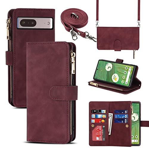 Jaorty Funda tipo cartera para Google Pixel 7 para mujeres y hombres, con cordón cruzado, funda tipo cartera para Google Pixel 7 con soporte para tarjetas, bolsillo con cremallera para Pixel 7, 6.3