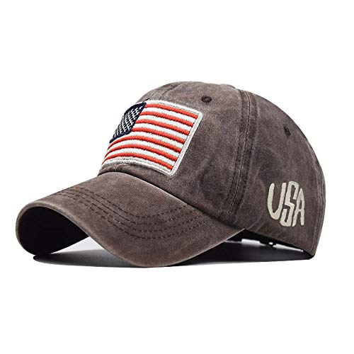 Gorras de béisbol para hombre, bandera nacional de Estados Unidos, tendencia a la moda, clásica, de algodón, para exteriores, unisex, regalos para hombres y mujeres, Café lavado, Large